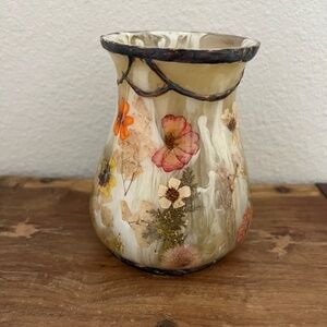 Marbled Resin Vase with Pressed Wild Flowers